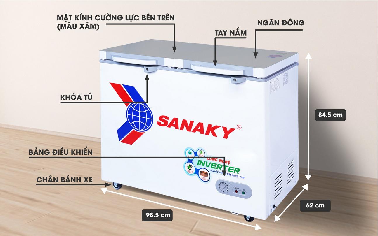 Tủ Đông Sanaky VH-2599A4K inverter 1 ngăn dàn Đồng 250 lít kính cường lực