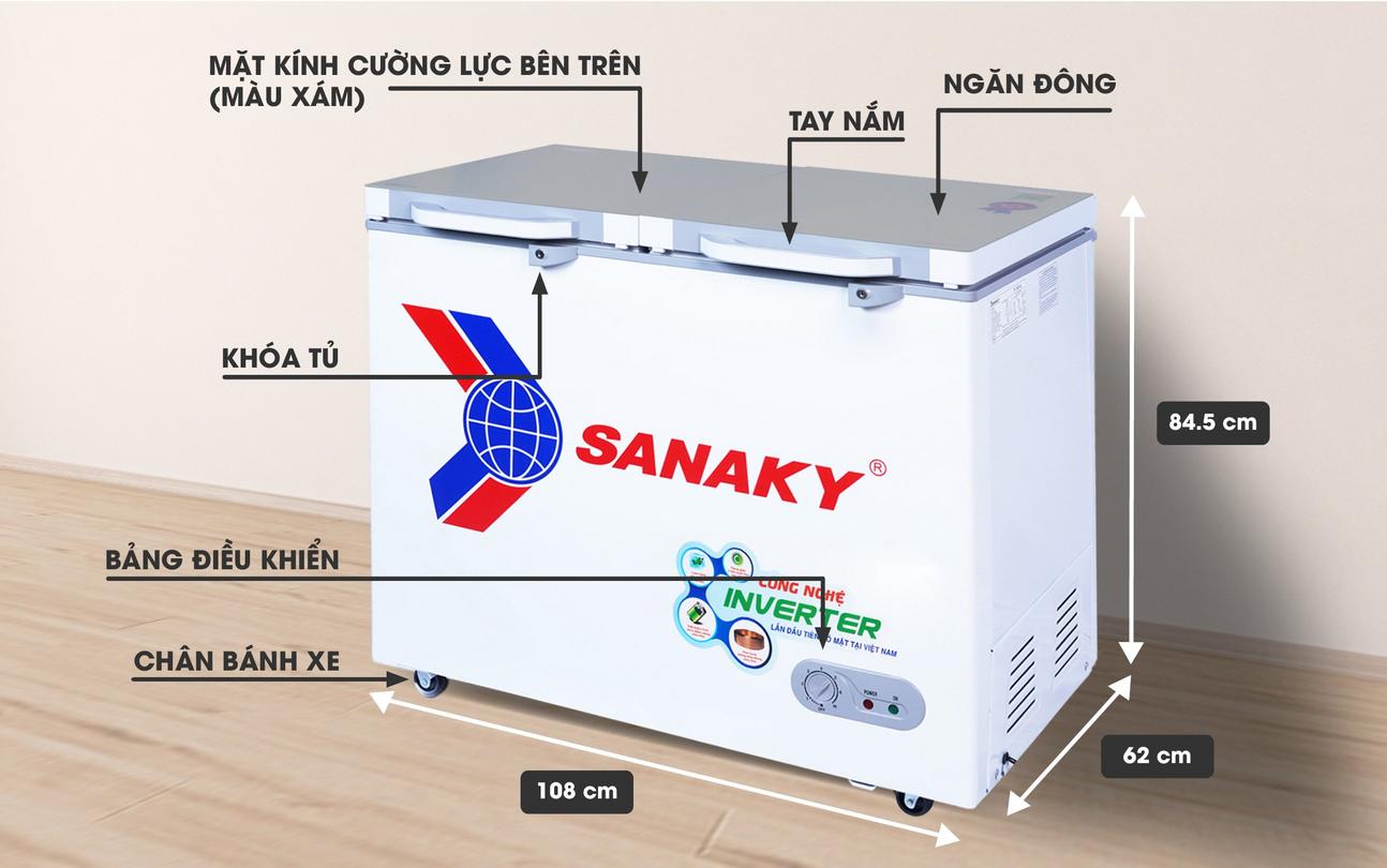 Tủ Đông Sanaky VH-2899A4K inverter 1 ngăn dàn Đồng 280 lít kính cường lực