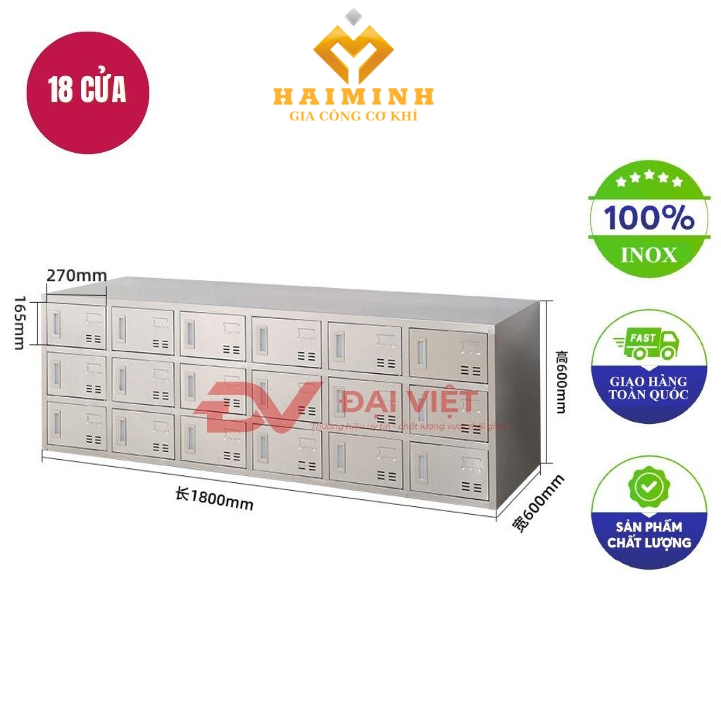 tủ giầy inox 18 hộc 1800x600x600mm