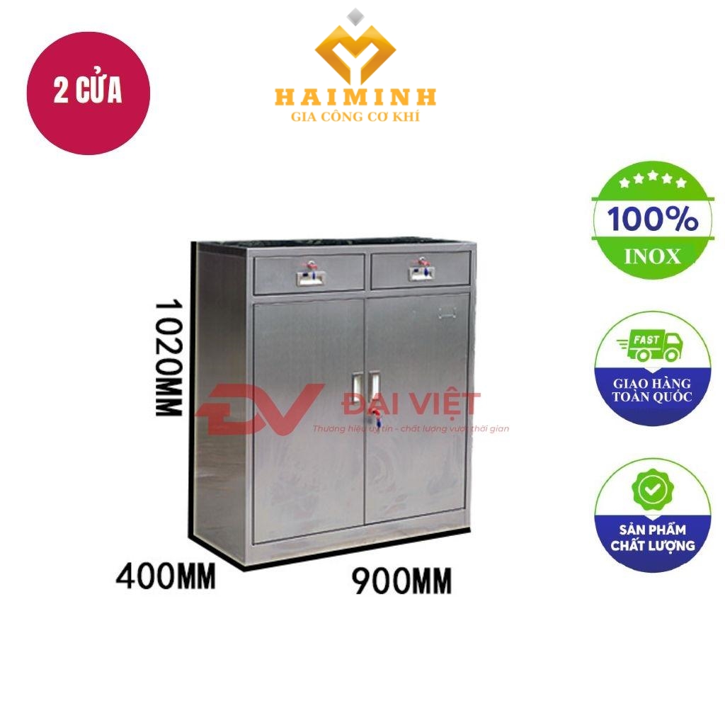 tủ hồ sơ inox 2 cửa 2 ngăn kéo 900x400x1020mm