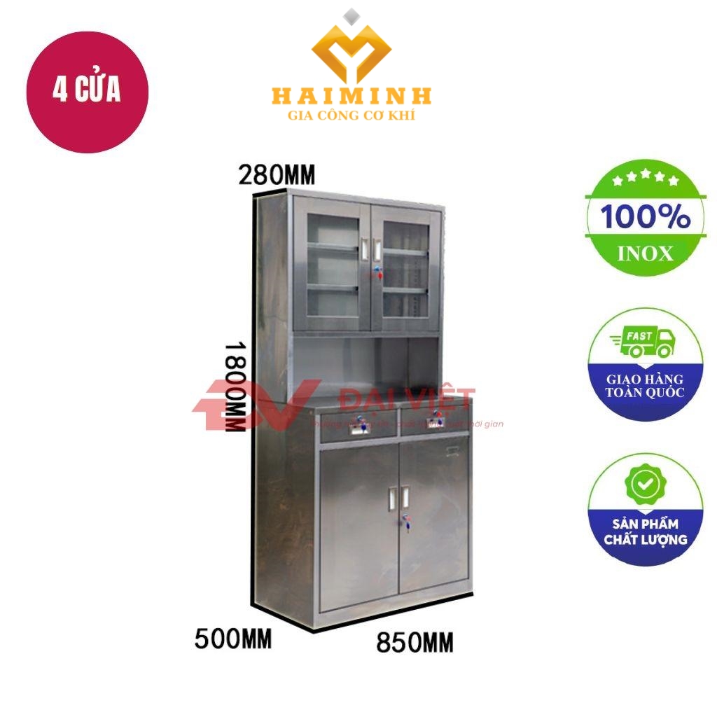 tủ hồ sơ inox 4 cửa 850x500x1800mm