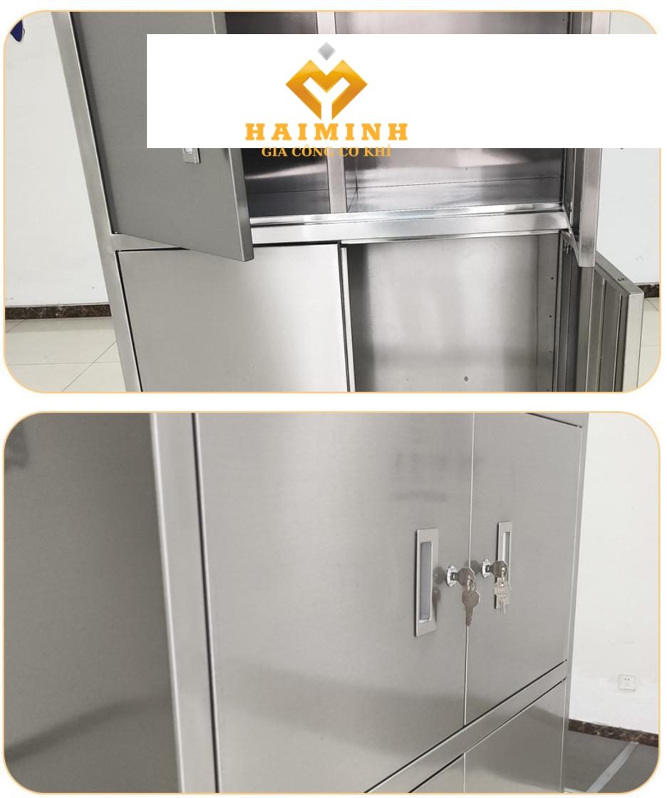 Tủ inox với 4 cửa riêng biệt có khóa an toàn