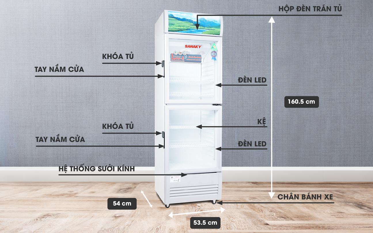 Tủ Mát 2 cánh trên dưới Sanaky VH-218WL dàn Nhôm 210 lít