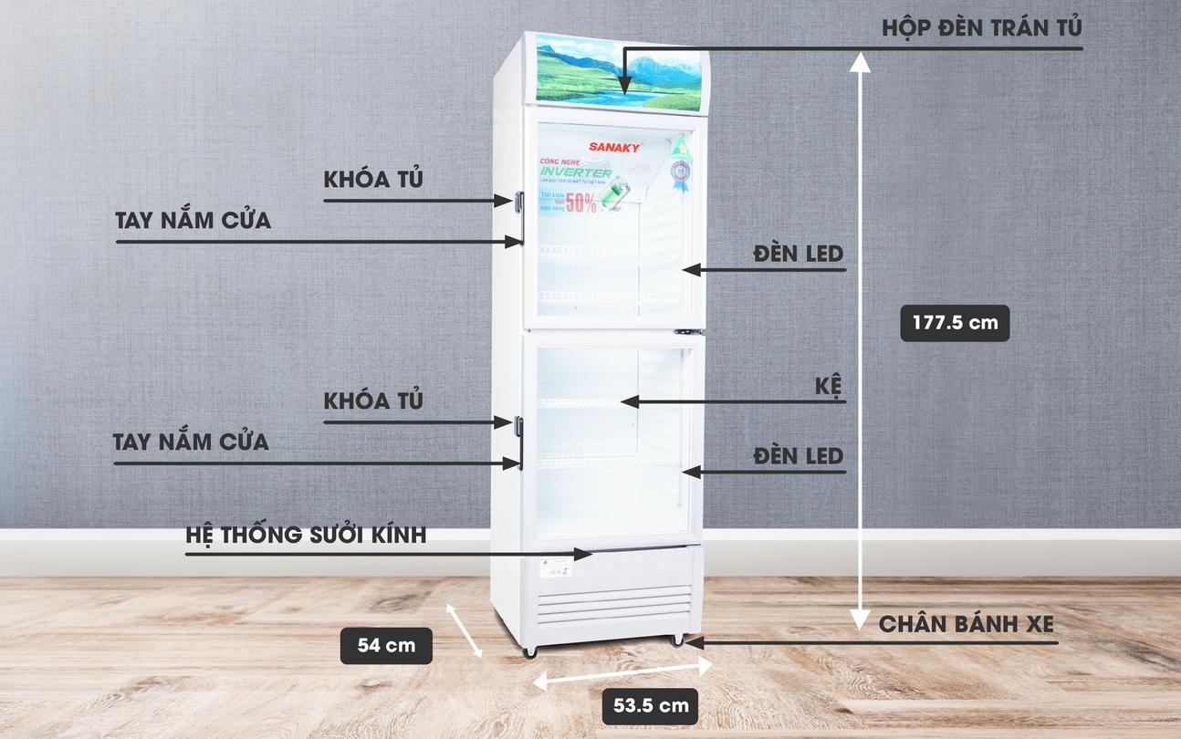 Tủ Mát 2 cánh trên dưới Sanaky VH-258W3L dàn Nhôm inverter 250 lít