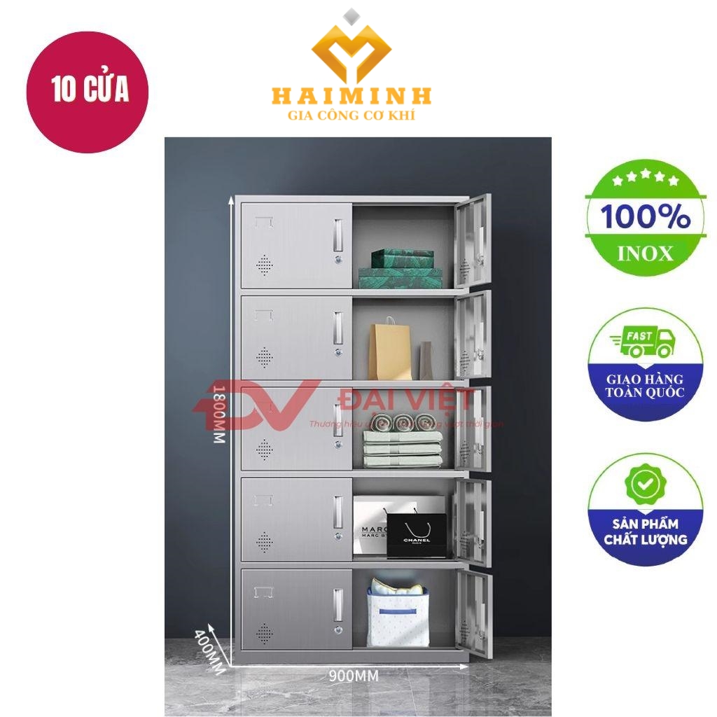 tủ quần áo inox 10 cửa 1800x400x900mm