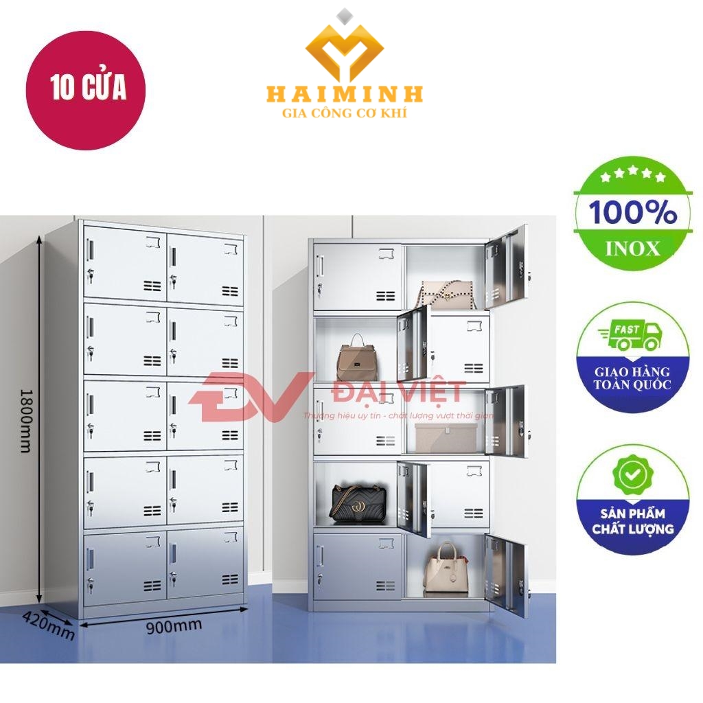 tủ quần áo inox 10 cửa 1800x420x900mm