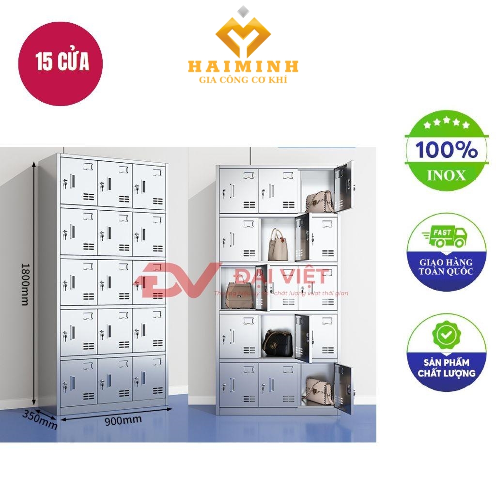 tủ quần áo inox 15 cửa 1800x350x900mm