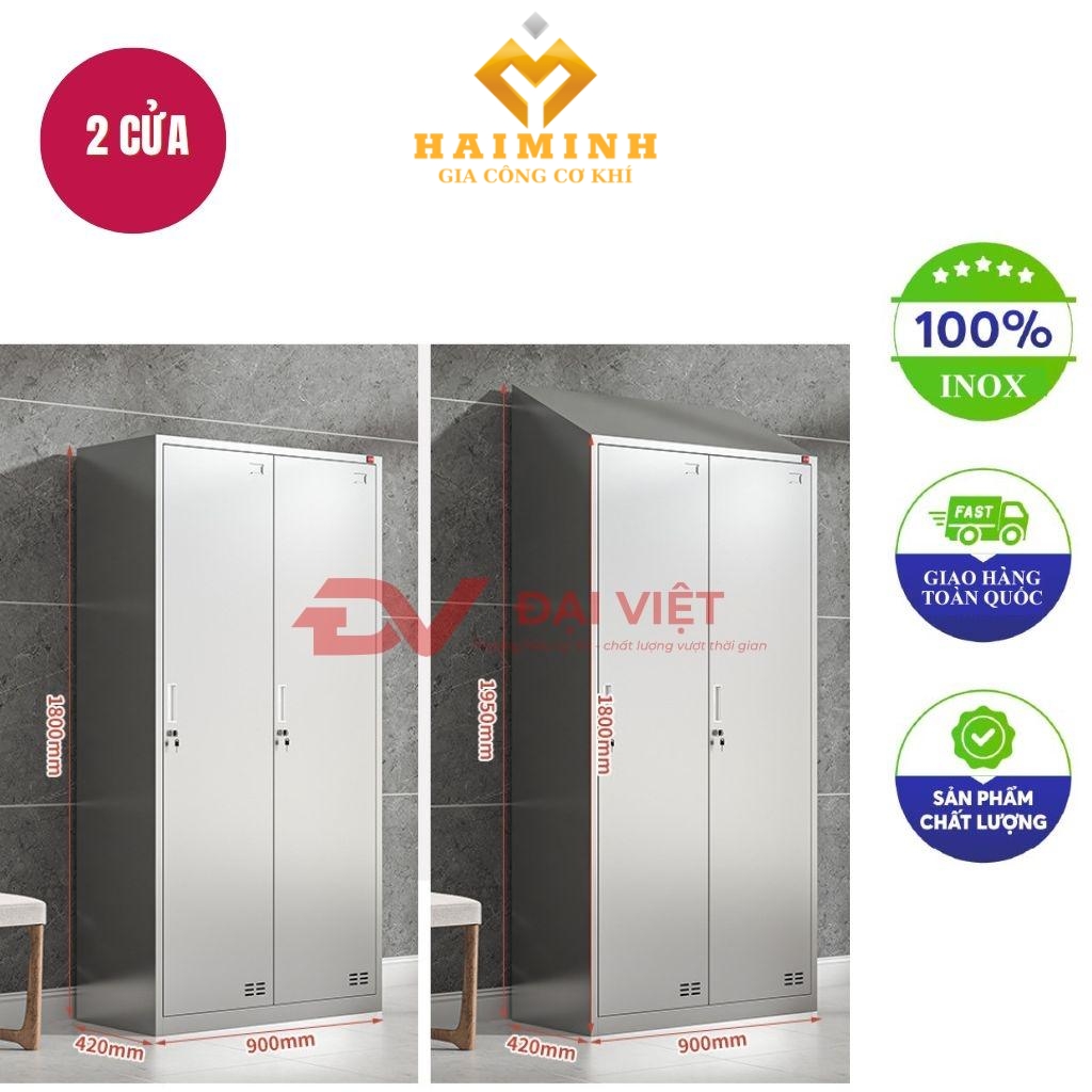 tủ quần áo inox 2 cửa mái xéo 1800x420x900mm