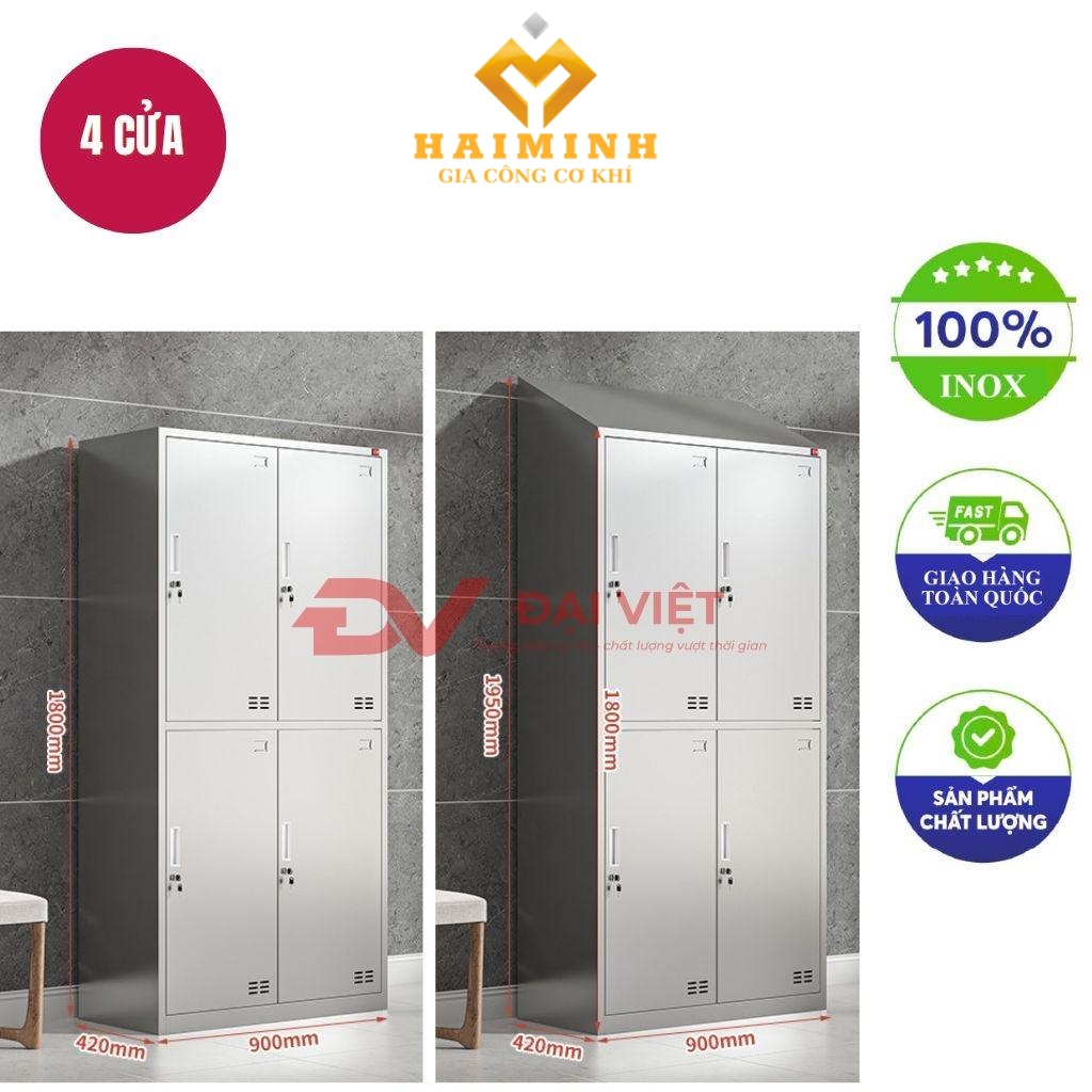 tủ quần áo inox 4 cửa mái xéo 1800x420x900mm