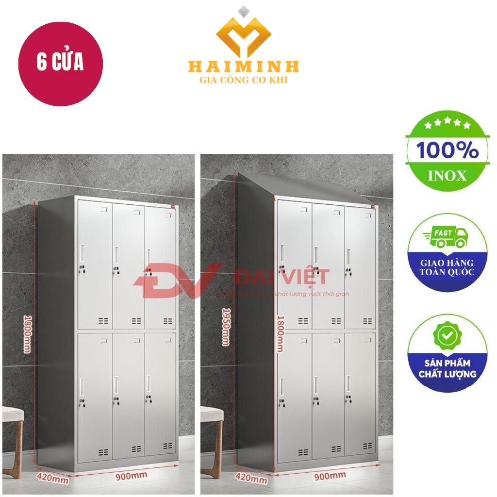 tủ quần áo inox 6 cửa mái xéo 1800x420x900mm