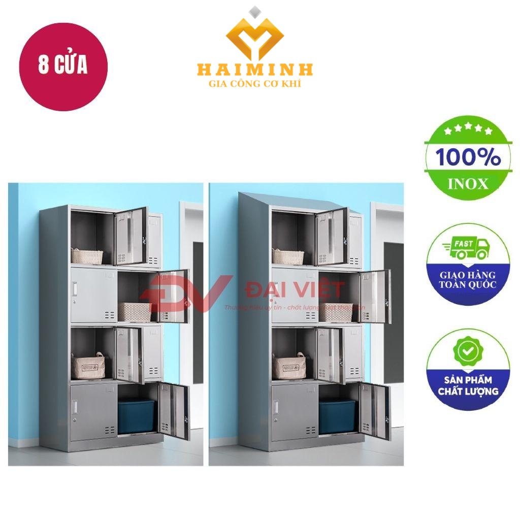 tủ quần áo inox 8 cửa mái xéo 1800x400x900mm