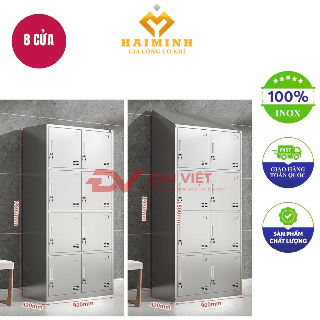 tủ quần áo inox 8 cửa mái xéo 1800x420x900mm