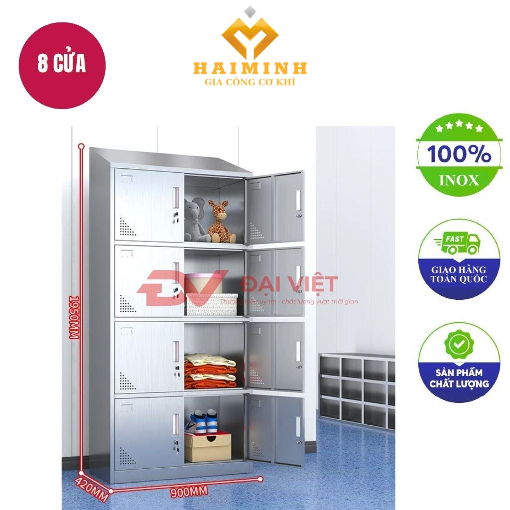 tủ quần áo inox 8 cửa mái xéo 1950x420x900mm