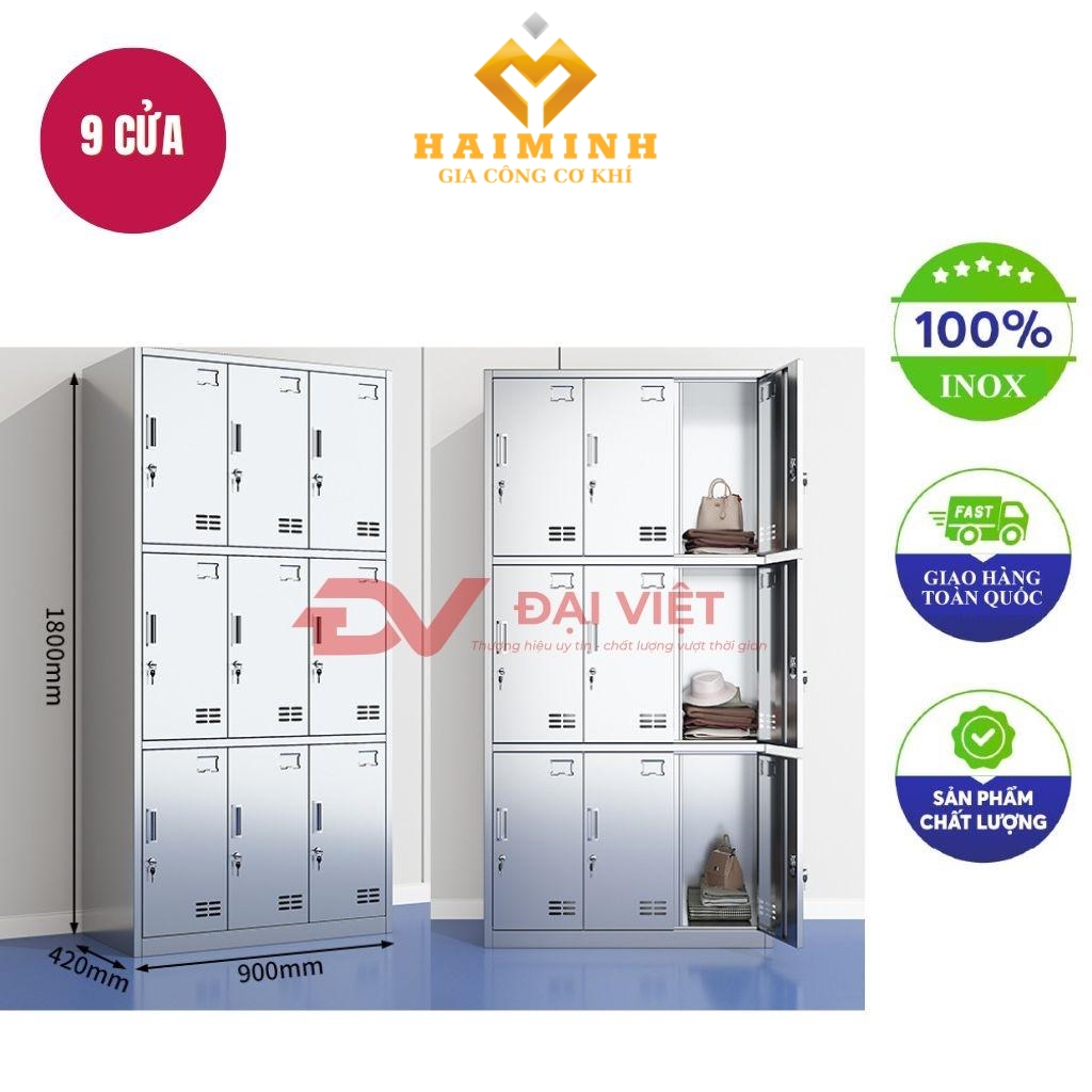tủ quần áo inox 9 cửa 1800x420x900mm