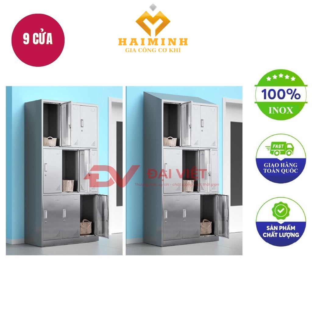 tủ quần áo inox 9 cửa mái xéo 1800x400x900mm