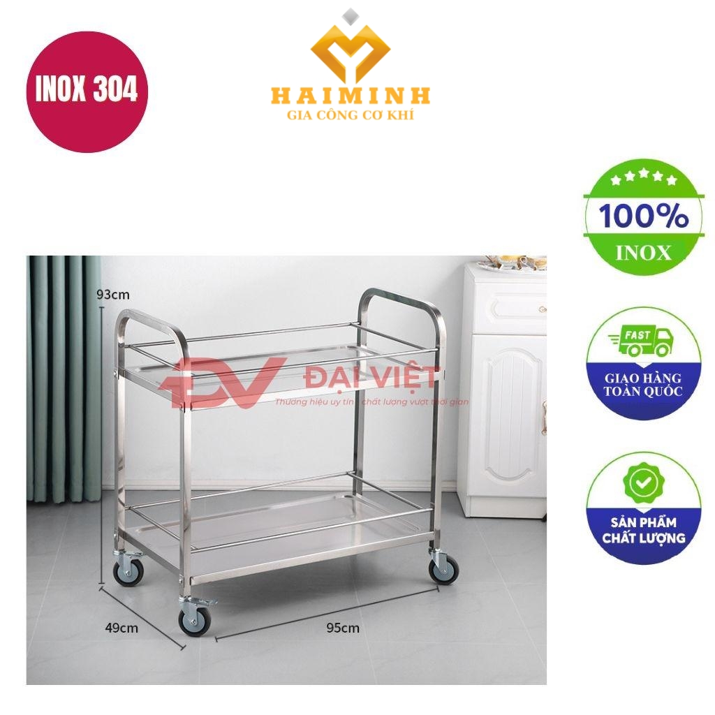 xe đẩy chén dĩa nhà hàng 2 tầng 950x490x930mm