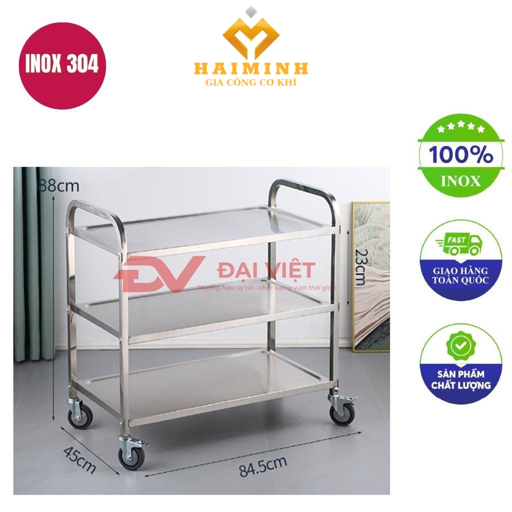 xe đẩy đồ ăn khách sạn 3 tầng 840x450x880mm