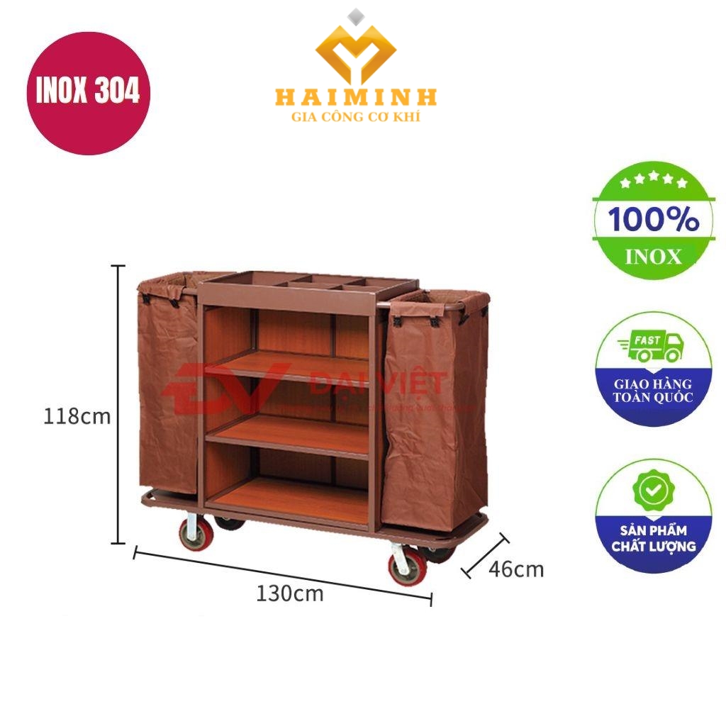 xe đẩy dọn phòng khách sạn 1300x460x1180mm