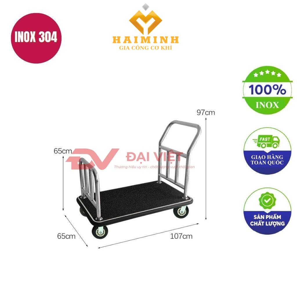 Xe đẩy hành lý inox 1070x650x1920mm trong khách sạn hiện đại ánh sáng tốt bánh xe xoay 360 độ
