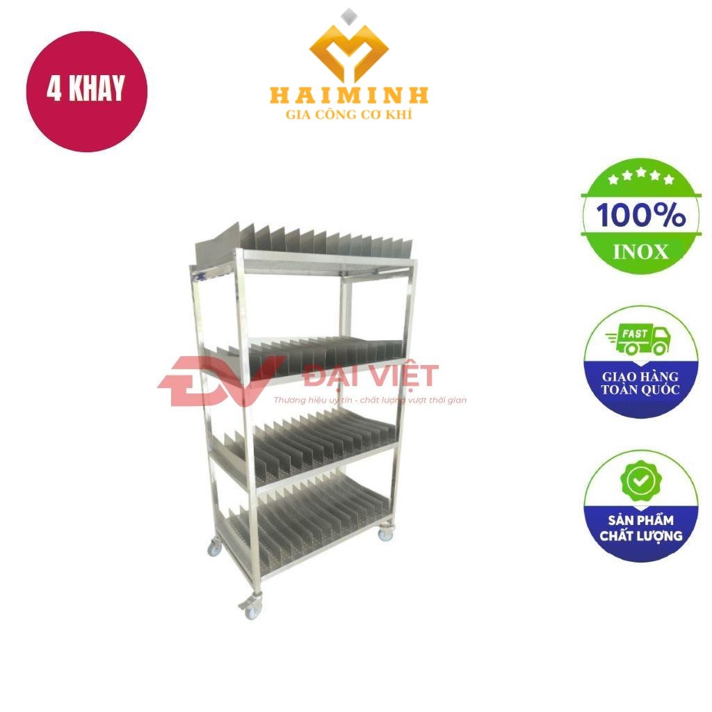 xe đẩy khay bánh inox 4 tầng