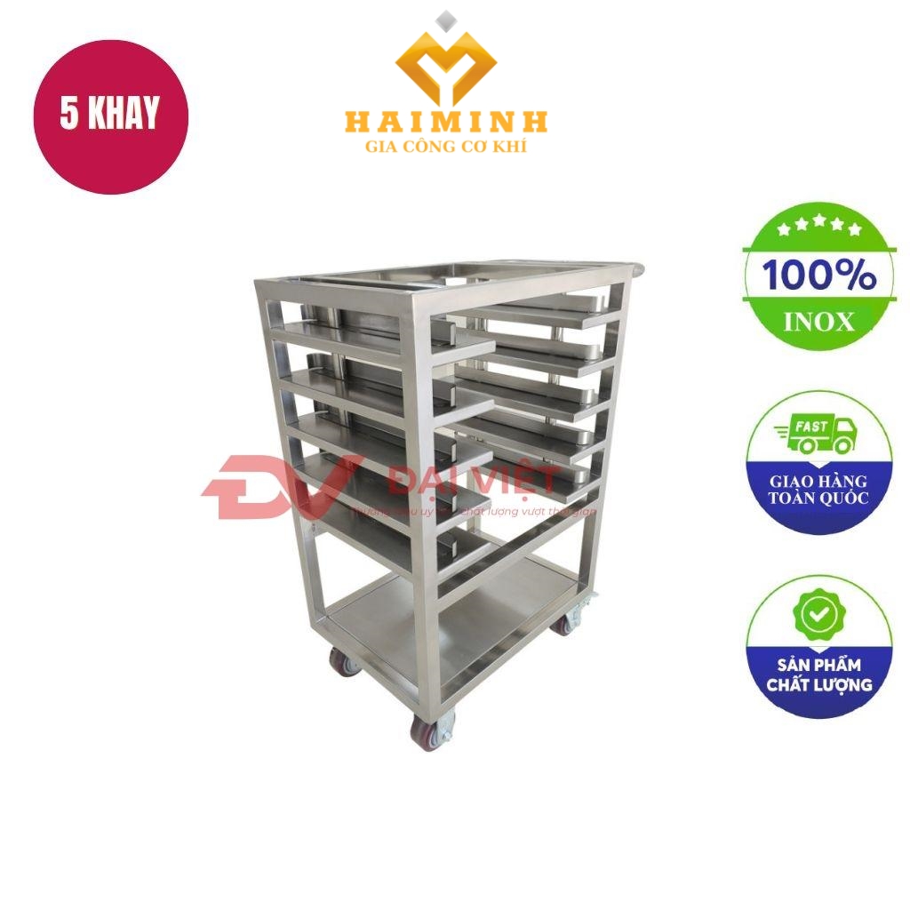 xe đẩy khay bánh inox 5 tầng