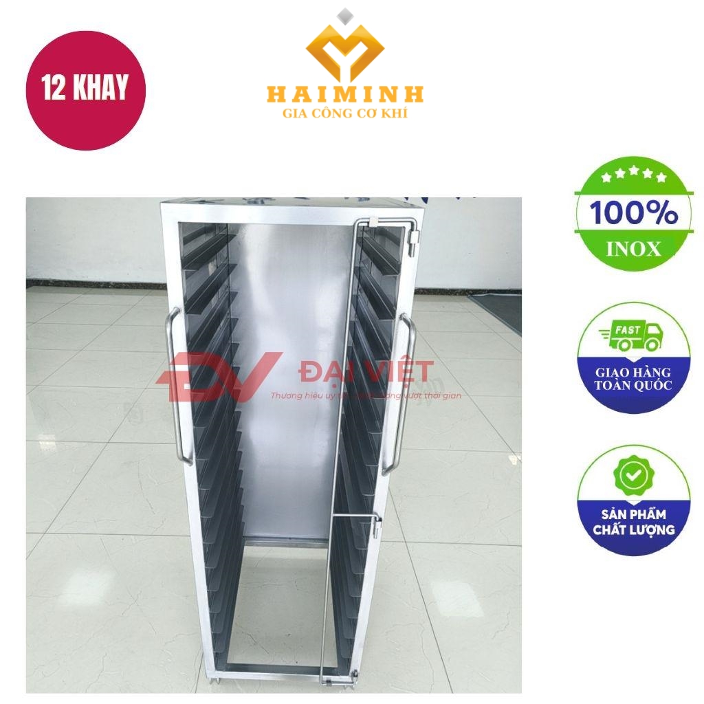 Xe đẩy khay cơm inox 12 tầng