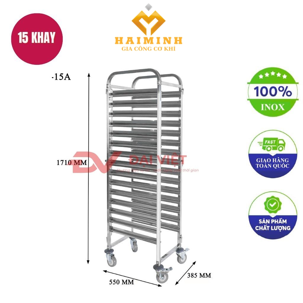 xe đẩy khay inox 15 tầng 550x385x1710mm