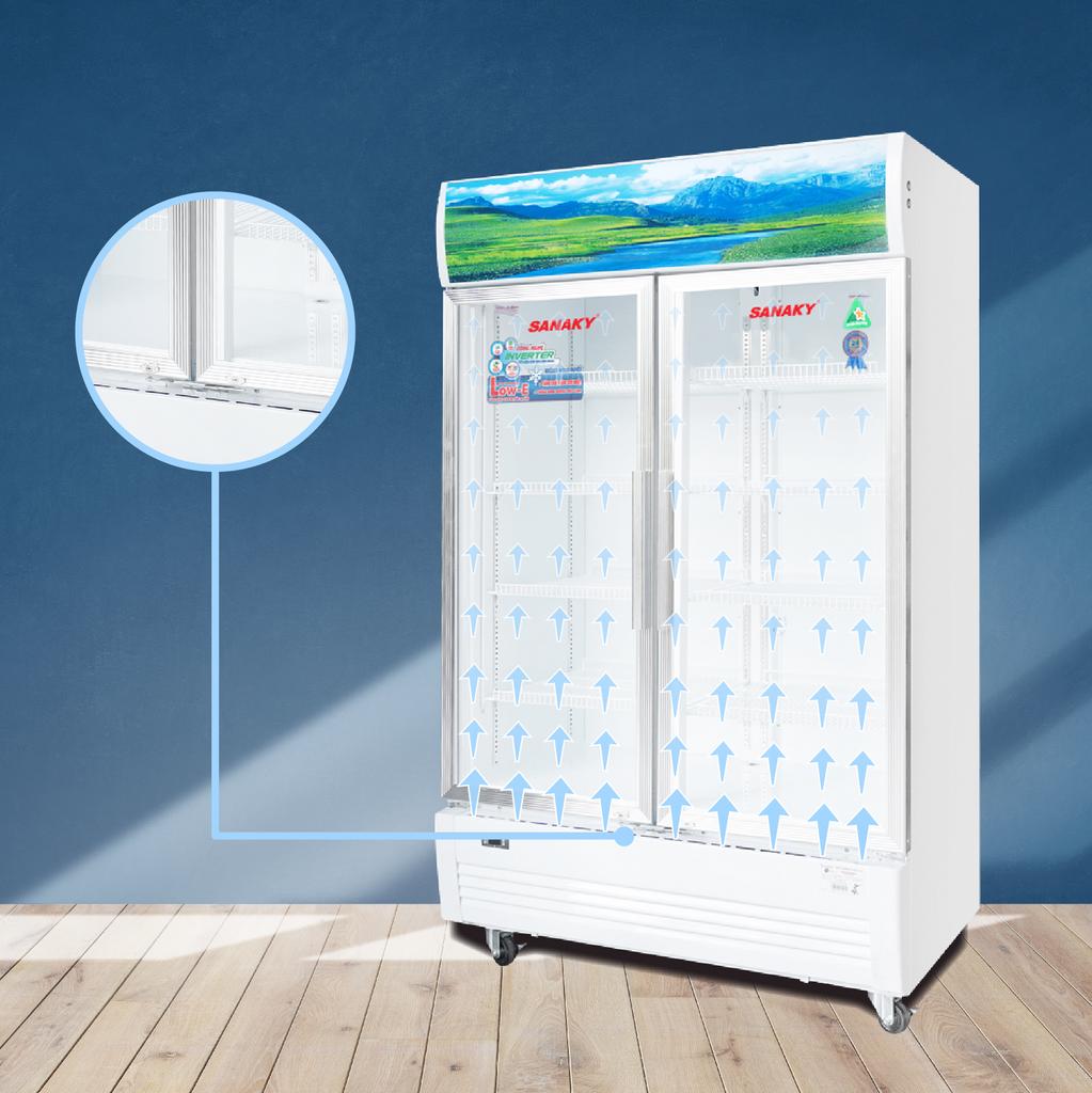 Thiết kế 2 cánh kính mở sáng rõ cho Tủ Mát 2 Cánh Sanaky VH-1209HP3 inverter dàn Đồng 1200 lít