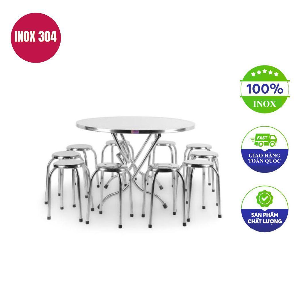 Bàn ăn công nghiệp inox 10 ghế 200x140x75cm