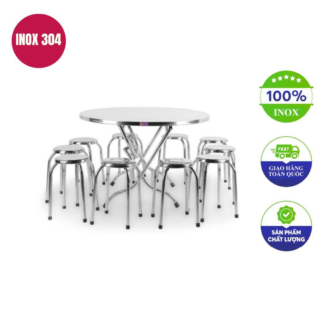 Bàn ăn công nghiệp inox 120x135x75cm
