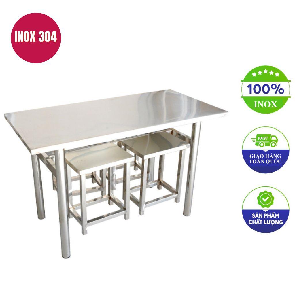 Bàn ăn công nghiệp inox 4 ghế 120x60x75cm