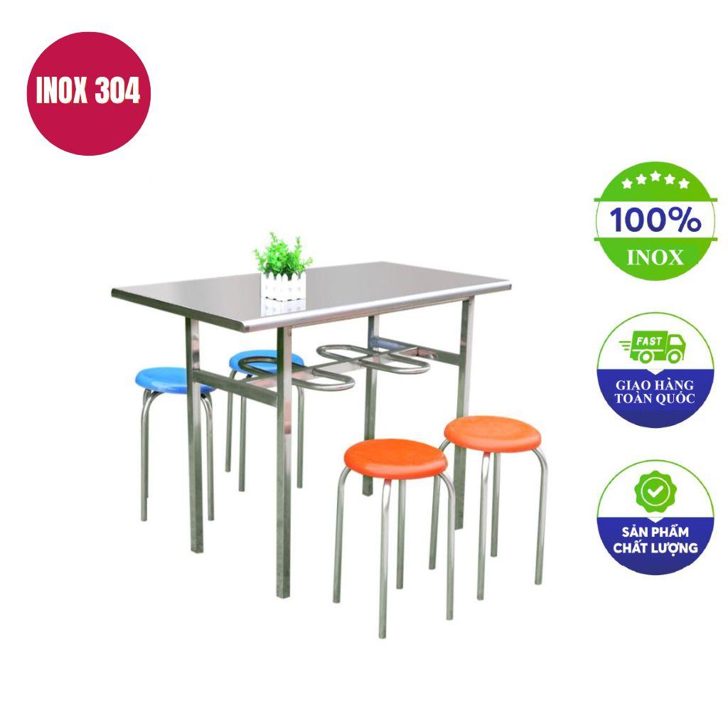 Bàn ăn công nghiệp inox 4 ghế tròn