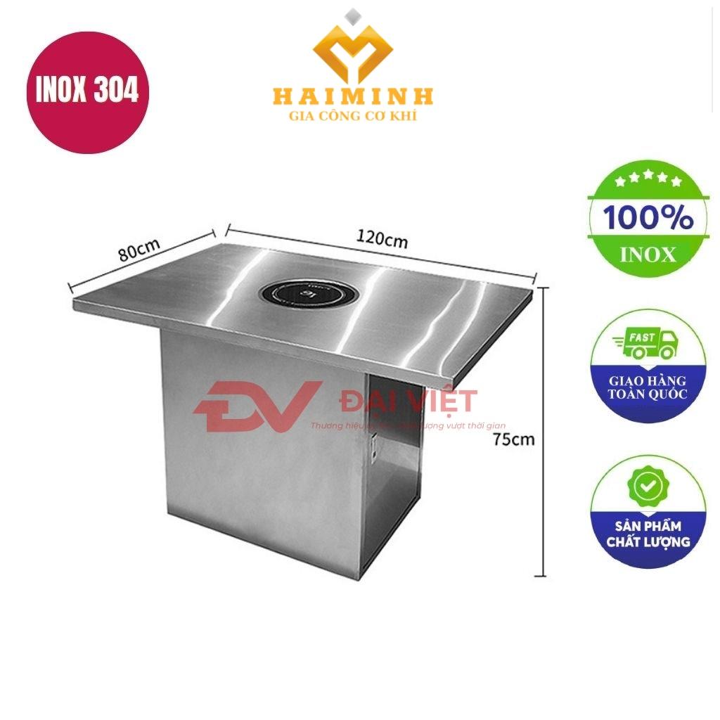 bàn inox chữ nhật 120x80x75cm