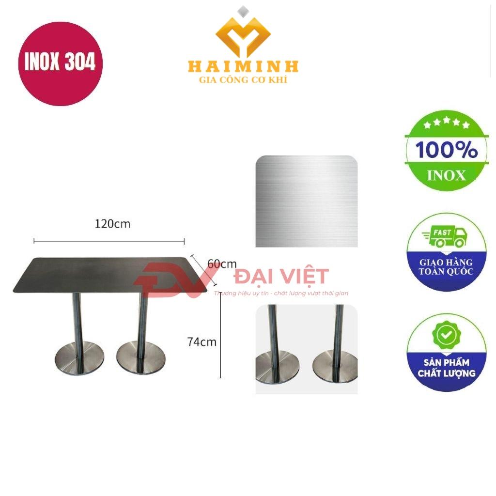 bàn inox chữ nhật chân đôi 120x60x74cm