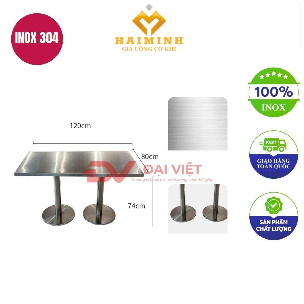 bàn inox chữ nhật chân đôi 120x80x74cm