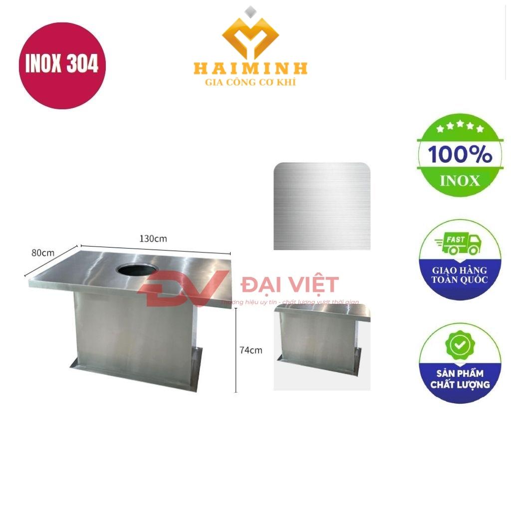bàn inox chữ nhật chân trụ lớn 130x80x74cm
