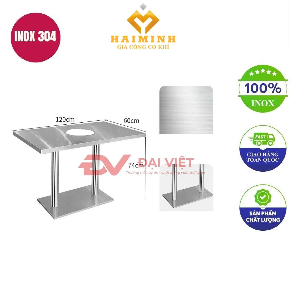 bàn inox chữ nhật có lỗ 120x60x75cm