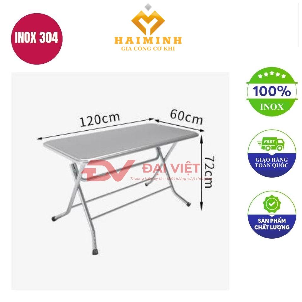 bàn inox chữ nhật xếp gọn 120x60x72cm