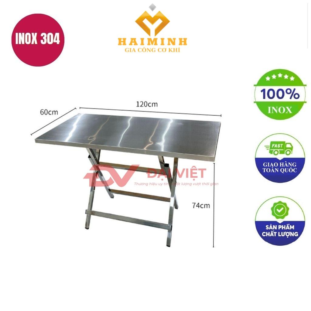 bàn inox chữ nhật xếp gọn 120x60x74cm