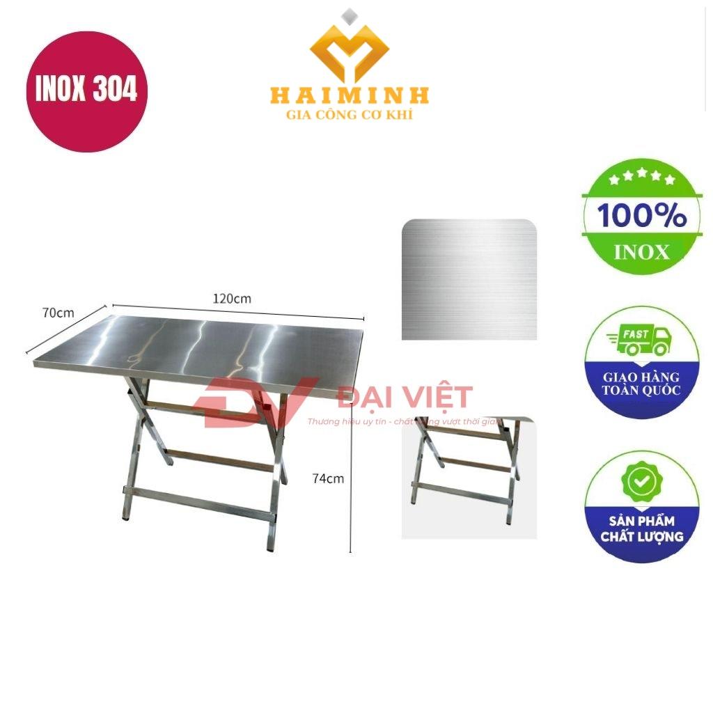 bàn inox chữ nhật xếp gọn 120x70x74cm