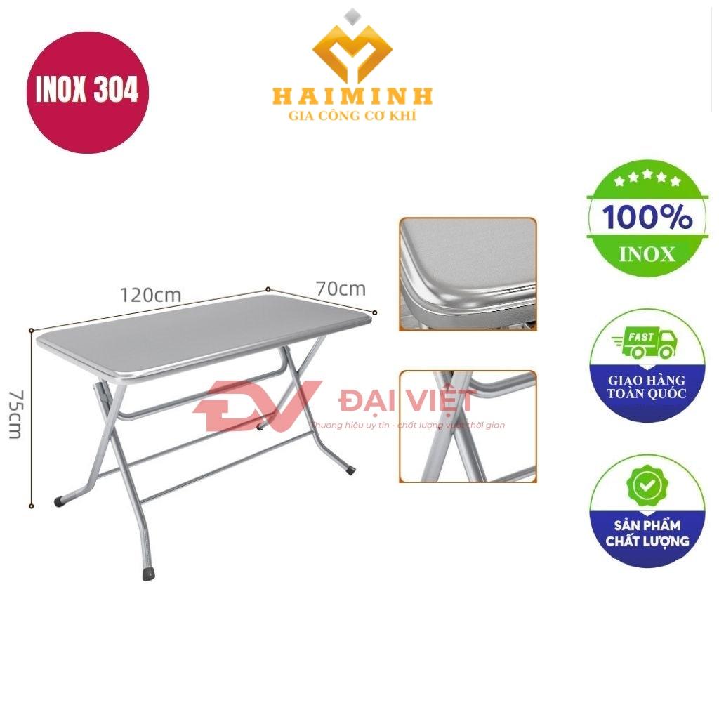 bàn inox chữ nhật xếp gọn 120x70x75cm