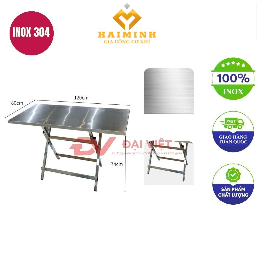 bàn inox chữ nhật xếp gọn 120x80x74cm
