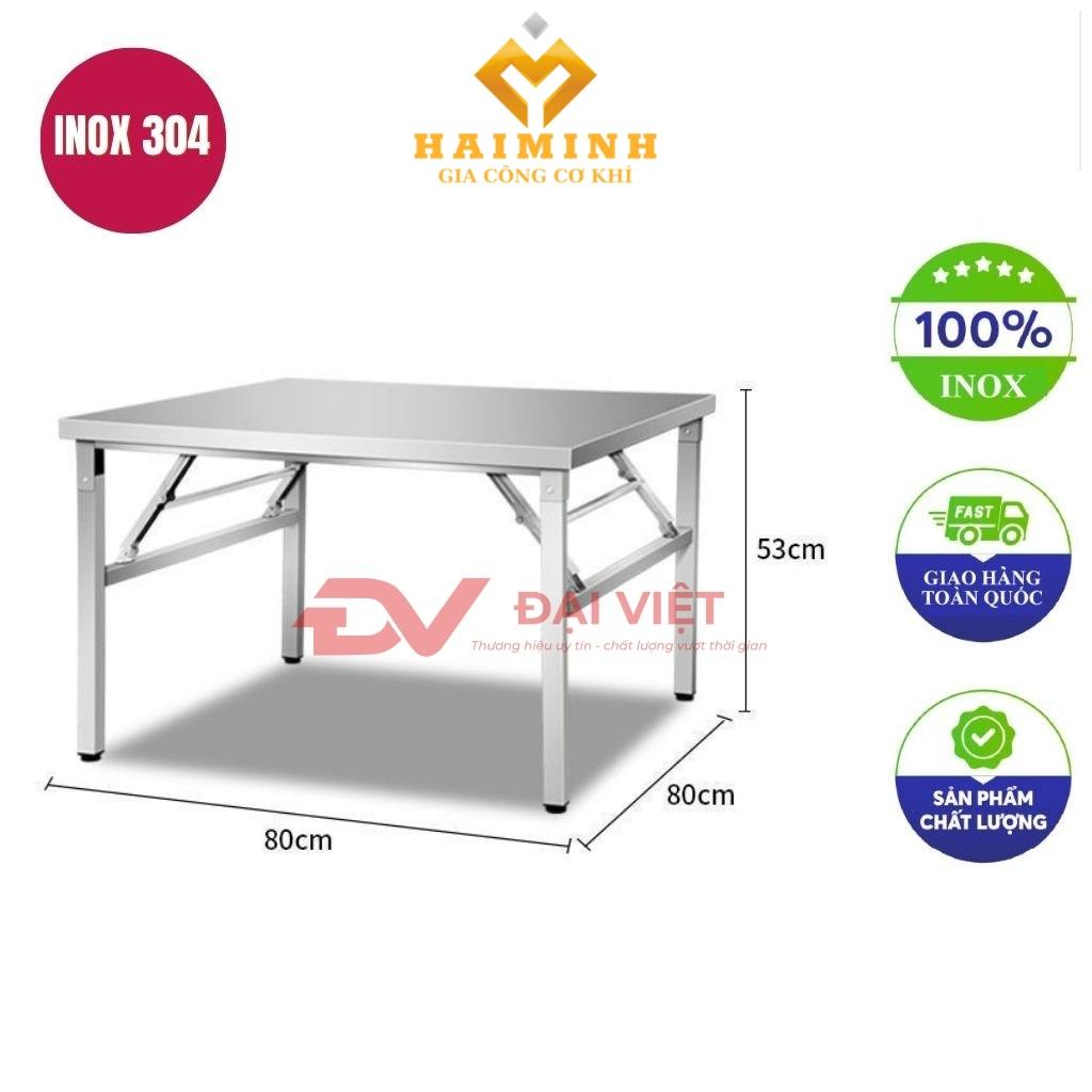 bàn inox chữ nhật xếp gọn 80x80x53cm