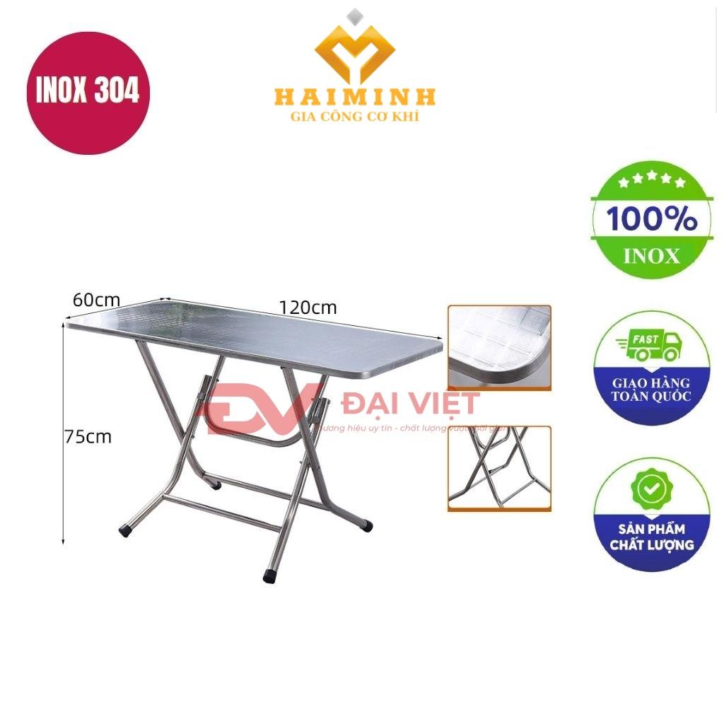 bàn inox chữ nhật xếp gọn có vân 120x60x75cm