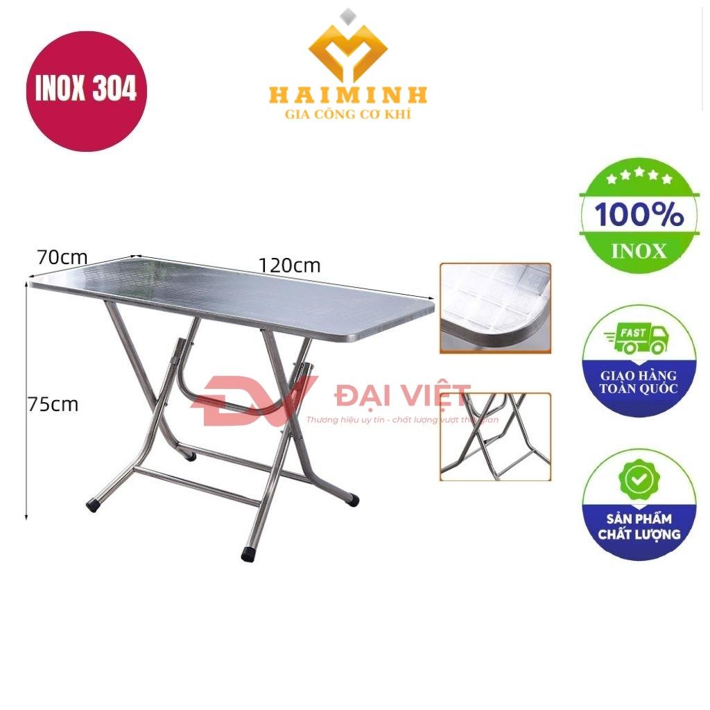 bàn inox chữ nhật xếp gọn có vân 120x70x75cm