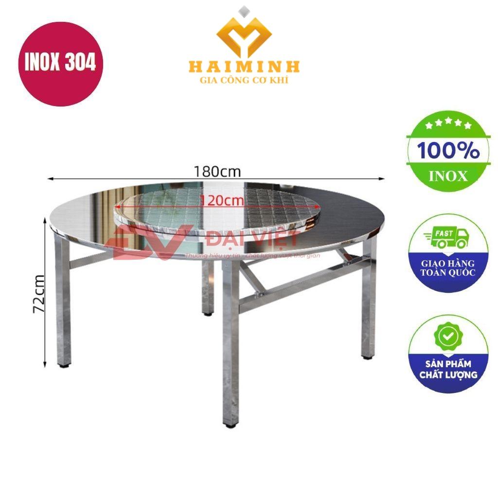 bàn inox tròn 2 tầng có mâm xoay 120x72cm