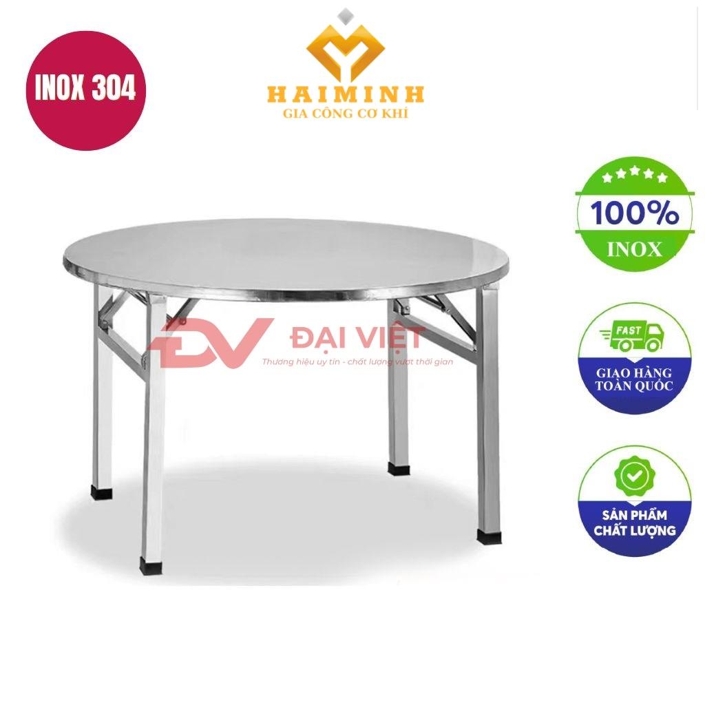 bàn inox tròn xếp gọn 100x55cm