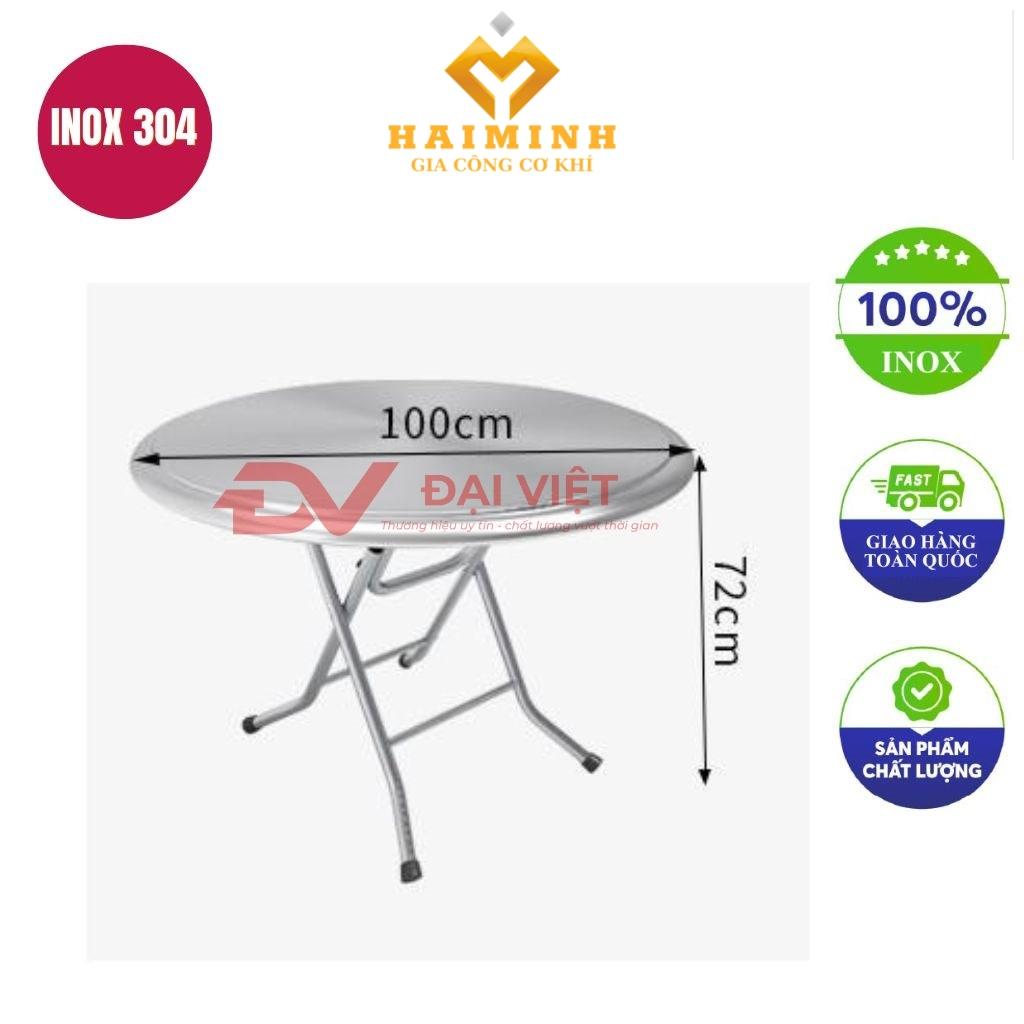 bàn inox tròn xếp gọn 100x72cm