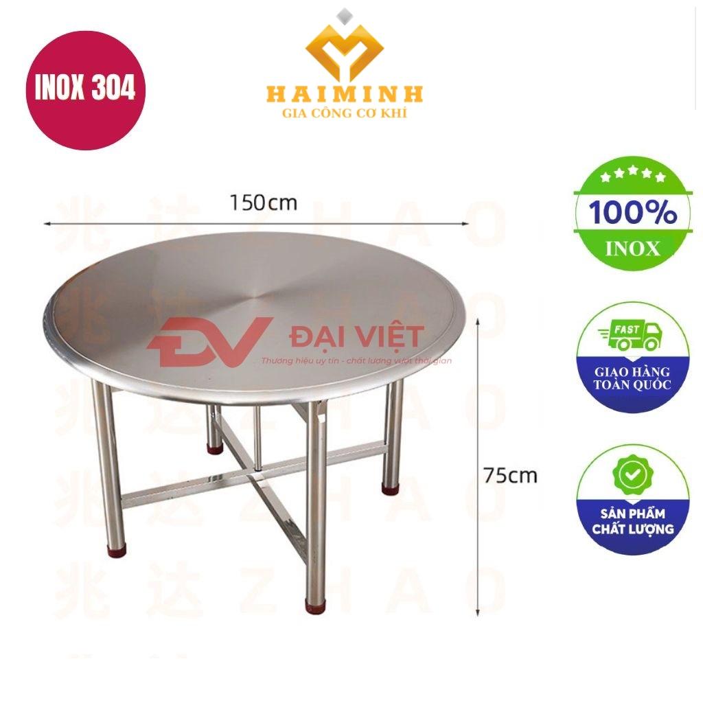 bàn inox tròn xếp gọn 150x75cm