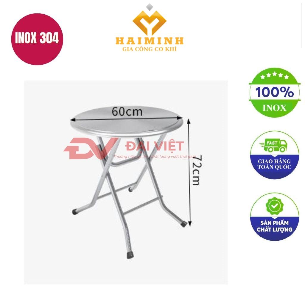 bàn inox tròn xếp gọn 60x72cm